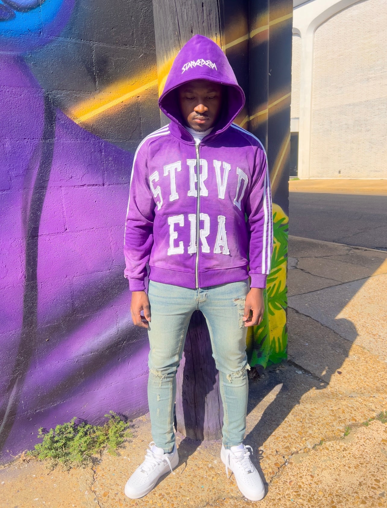 Purple Distressed Zip Up